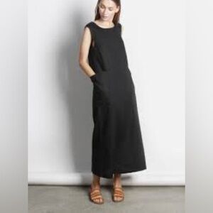 Mod Ref Harlow Flax Cotton Midi Dress Black Sleeveless Size Small Front Pockets